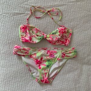 VS Bikini Set Bandeau Too Pink Green Floral Small